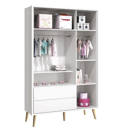 Imagem de Quarto de Bebê Theo 3 Portas com Colchão e Cômoda Gaveteiro Branco Acetinado Pés Madeira Natural - Reller