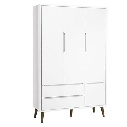 Imagem de Quarto de Bebê Theo 3 Portas com Cômoda com Porta Branco Acetinado com Pés Amadeirado - Reller