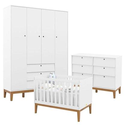 Imagem de Quarto De Bebe Unique 4 Portas Com Cômoda 6 Gavetas Branco Soft Eco Wood - Matic