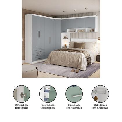Imagem de Quarto de Canto Casal com Guarda Roupa Aéreo e Cabeceira Alpes Luciane Móveis