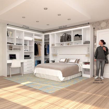 Imagem de Quarto de Canto Casal com Guarda Roupas Cabeceira e Bancada Home Office Alpes Luciane Móveis