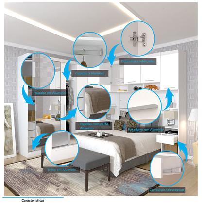 Imagem de Quarto de Canto Casal com Guarda Roupas com Espelho e Mesas de Cabeceira Alpes Luciane Móveis