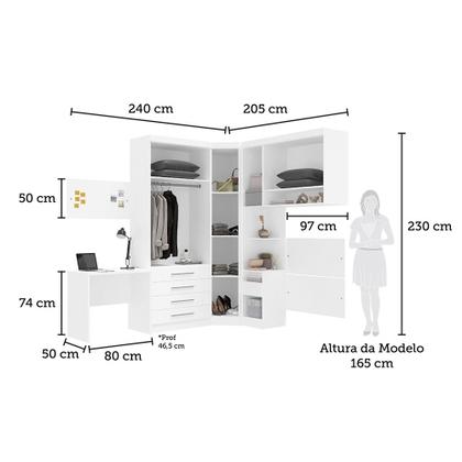 Imagem de Quarto de Canto Solteiro com Guarda Roupas Cabeceira e Escrivaninha Alpes Luciane Móveis