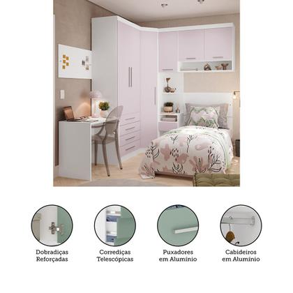 Imagem de Quarto de Canto Solteiro com Guarda Roupas Cabeceira e Escrivaninha Alpes Luciane Móveis