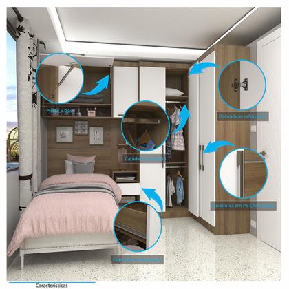 Imagem de Quarto de Canto Solteiro com Guarda Roupas Cabeceira e Mesa de Cabeceira Paris Luciane Móveis