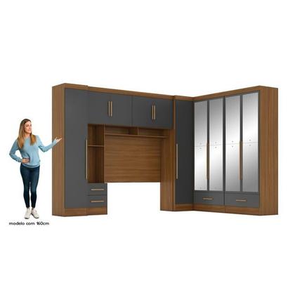 Imagem de Quarto de Casal Completo 5 Peças 6 Portas 4 Gavetas com Maleiro e Espelhos Smart Plus