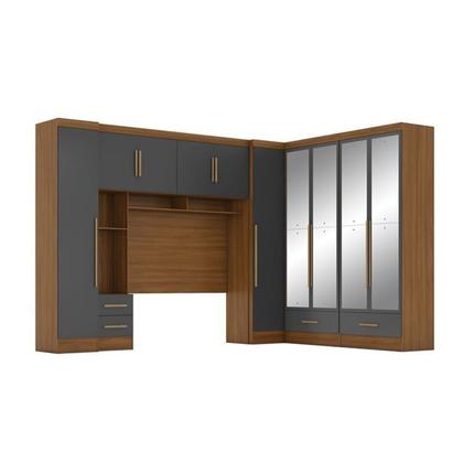 Imagem de Quarto de Casal Completo 5 Peças 6 Portas 4 Gavetas com Maleiro e Espelhos Smart Plus