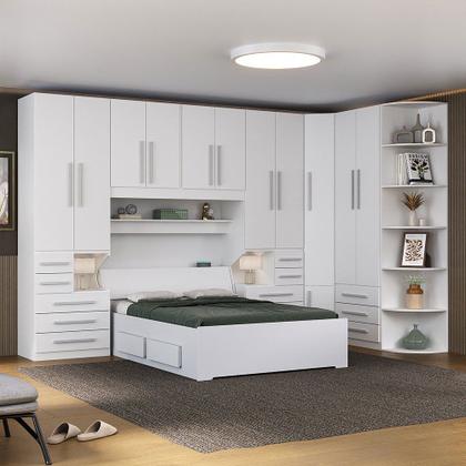 Imagem de Quarto de Casal de Canto e com Cama Baú Queen-Size 1344 Branco