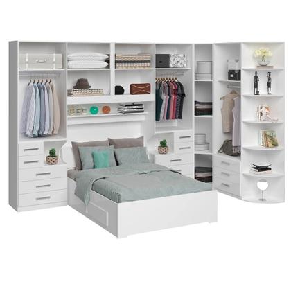 Imagem de Quarto de Casal de Canto e com Cama Baú Queen-Size 1344 Branco