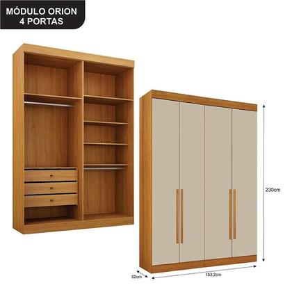 Imagem de Quarto de Casal Modulado 11 Portas Orion Cinamomo Off White - Leifer Móveis