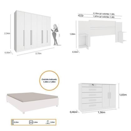 Imagem de Quarto de Casal Roupeiro 6 Portas Portugal, Cama Casal, Cabeceira e Cômoda 5 Gavetas
