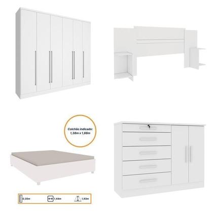 Imagem de Quarto de Casal Roupeiro 6 Portas Portugal, Cama Casal, Cabeceira e Cômoda 5 Gavetas