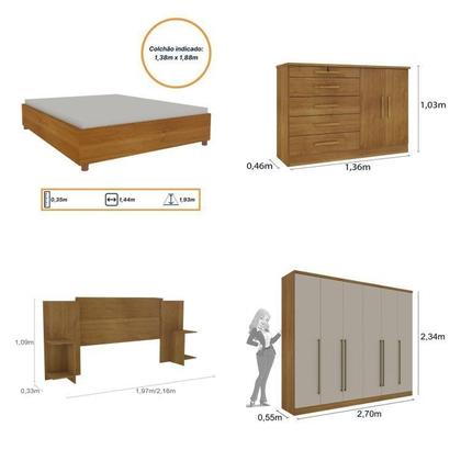 Imagem de Quarto de Casal Roupeiro 6 Portas Portugal, Cama Casal, Cabeceira e Cômoda 5 Gavetas