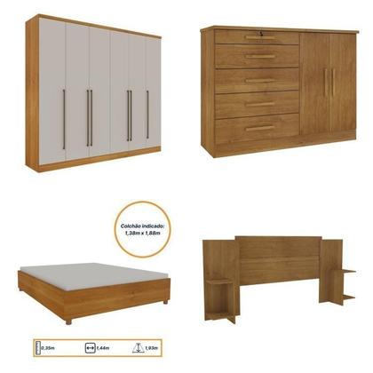 Imagem de Quarto de Casal Roupeiro 6 Portas Portugal, Cama Casal, Cabeceira e Cômoda 5 Gavetas