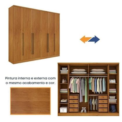 Imagem de Quarto de Casal Roupeiro 6 Portas Portugal com Pés, Cama Casal Queen, Cabeceira e Cômoda 5 Gavetas