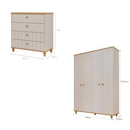 Imagem de Quarto de Infantil Completo Guarda Roupa 4 Portas e Cômoda 4 Gavetas 100 MDF Lívia Permobili