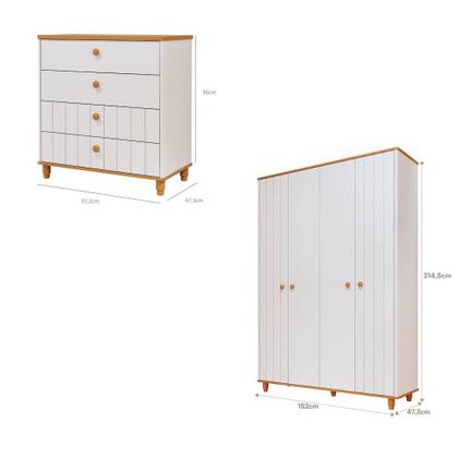 Imagem de Quarto de Infantil Completo Guarda Roupa 4 Portas e Cômoda 4 Gavetas 100 MDF Lívia Permobili