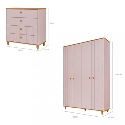 Imagem de Quarto de Infantil Completo Guarda Roupa 4 Portas e Cômoda 4 Gavetas 100 MDF Lívia Permobili