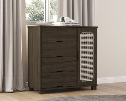 Imagem de Quarto de Solteiro Clara Cama MDF Com Estrado Madeira Comoda 4 Gavetas 1 Porta Com Guarda Roupa 3 Portas C/ 2 Gavetas