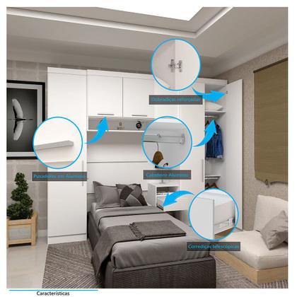 Imagem de Quarto de Solteiro com Guarda Roupas e Mesa de Cabeceira Alpes Luciane Móveis