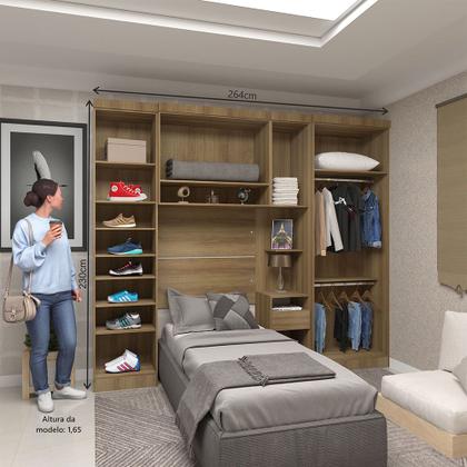 Imagem de Quarto de Solteiro com Guarda Roupas e Mesa de Cabeceira Paris Luciane Móveis