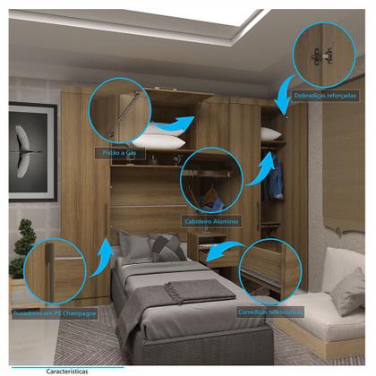 Imagem de Quarto de Solteiro com Guarda Roupas e Mesa de Cabeceira Paris Luciane Móveis