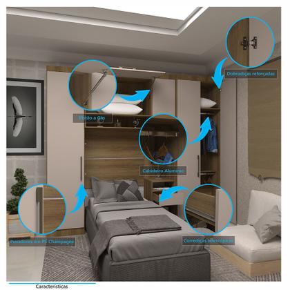 Imagem de Quarto de Solteiro com Guarda Roupas e Mesa de Cabeceira Paris Luciane Móveis