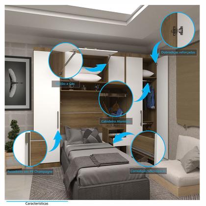 Imagem de Quarto de Solteiro com Guarda Roupas e Mesa de Cabeceira Paris Luciane Móveis