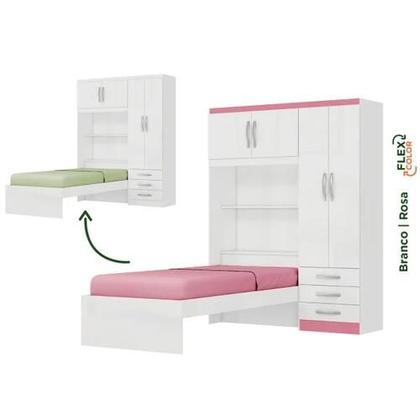 Imagem de Quarto De Solteiro Guarda-roupa Armário 4 Portas Com Cama Sem Colchão - Móveis Leartam