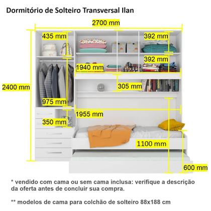 Imagem de Quarto de Solteiro sem as Camas com Guarda-Roupa 1326SE San Remo