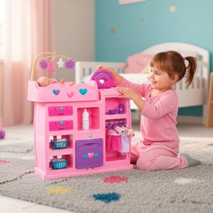 Imagem de Quarto Encantado Paras Boneca Brinquedo 2 Em 1 Berço E Banheira Meninas Rosa