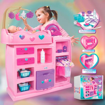 Imagem de Quarto Encantado Paras Boneca Brinquedo 2 Em 1 Berço E Banheira Meninas Rosa