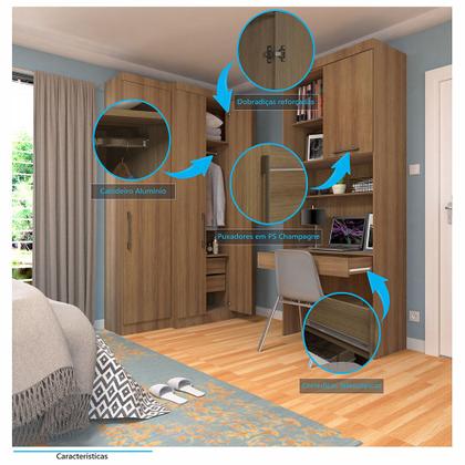 Imagem de Quarto Home Office com Guarda Roupas e Bancada de Estudos Paris Luciane Móveis