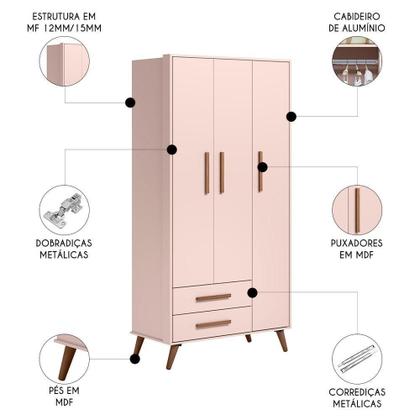 Imagem de Quarto Infantil 3 Peças Com Berço Q Encanto Retrô Rosa - Qmovi