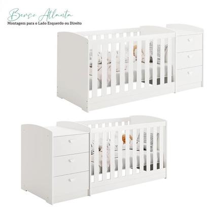 Imagem de Quarto Infantil Americano 6 Portas com Berço Multifuncional Atlanta Branco Fosco e Colchão Ortobom - Reller