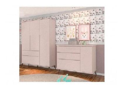 Imagem de Quarto Infantil Bebê Com Cômoda + Guarda Roupa Retro