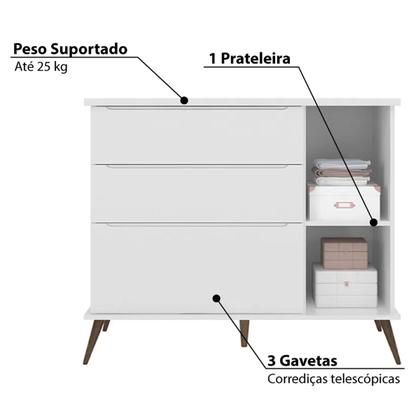 Imagem de Quarto Infantil Bebê Guarda Roupa 3 Portas + Cômoda Melinda Retro