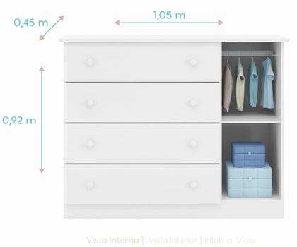 Imagem de Quarto Infantil Bebê Helena Cômoda E Guarda Roupa Branco - Phoenix Baby