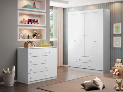 Imagem de Quarto Infantil Bebê Helena Cômoda E Guarda Roupa Branco - Phoenix Baby