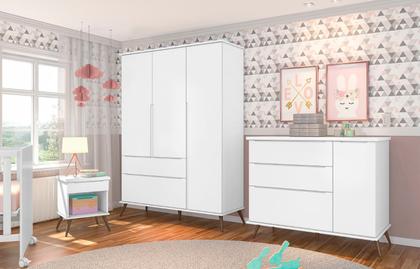 Imagem de Quarto Infantil Bebê Rêtro Ana Vitória 3 Peças Branco 100% MDF