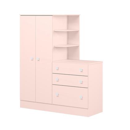 Imagem de Quarto Infantil Berço Com Colchão E Guarda Roupa 2 Portas 3 Gavetas Rosa - Qmovi