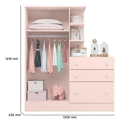 Imagem de Quarto Infantil Berço Com Colchão E Guarda Roupa 2 Portas 3 Gavetas Rosa - Qmovi