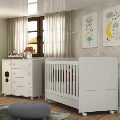 Imagem de Quarto Infantil Berço com Colchão Incluso e Cômoda Multimóveis Pimpolho FG3570 Branco