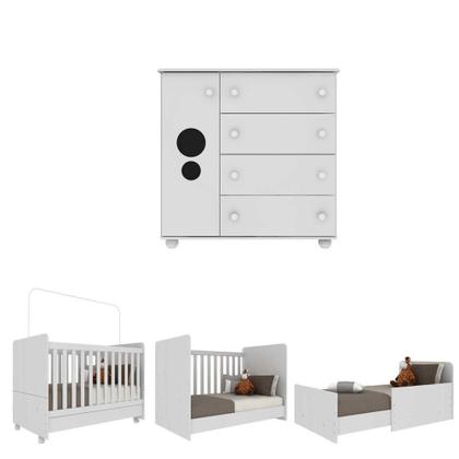 Imagem de Quarto Infantil Berço com Colchão Incluso e Cômoda Multimóveis Pimpolho FG3570 Branco