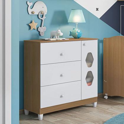 Imagem de Quarto Infantil Berço, Cômoda e Guarda Roupa Lolly 3 Portas Branco / Almendra