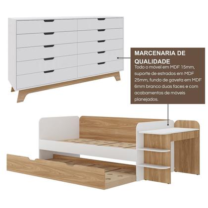 Imagem de Quarto Infantil Cama de Solteiro 3 em 1 e Cômoda 10 Gavetas em Mdf Premium Helena e Alice