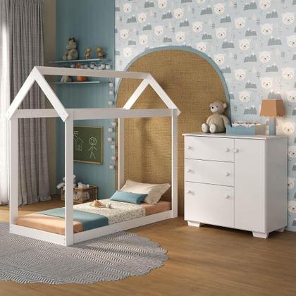 Imagem de Quarto Infantil Cama Montessoriana/colchão/cômoda Algodão Doce Multimóveis Mx4278 Branco