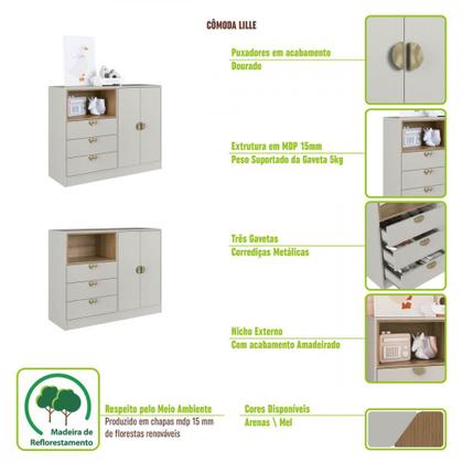 Imagem de Quarto Infantil Cama Solteiro Montessoriana Led Cômoda Guarda roupa CJ076 Lille Art In Móveis