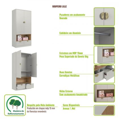 Imagem de Quarto Infantil Cama Solteiro Montessoriana Led Cômoda Guarda roupa CJ076 Lille Art In Móveis