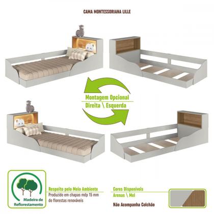 Imagem de Quarto Infantil Cama Solteiro Montessoriana Led Cômoda Guarda roupa CJ076 Lille Art In Móveis